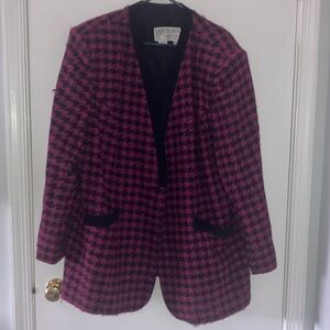 Vintage Gallery Woman 22W XL Magenta Pink Houndstooth Black Leather Jacket